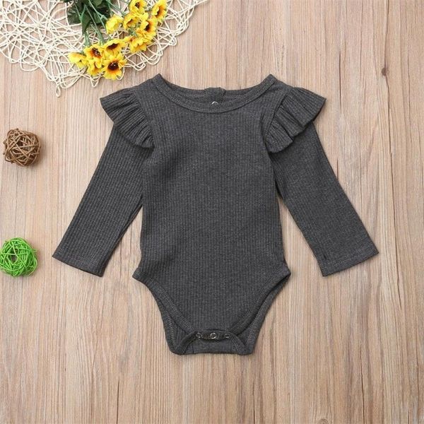 

brand born infant kids baby girls boys autumn causal bodysuits ruffles long sleeve solid warm jumpsuits outfit 0-24m rompers, Blue