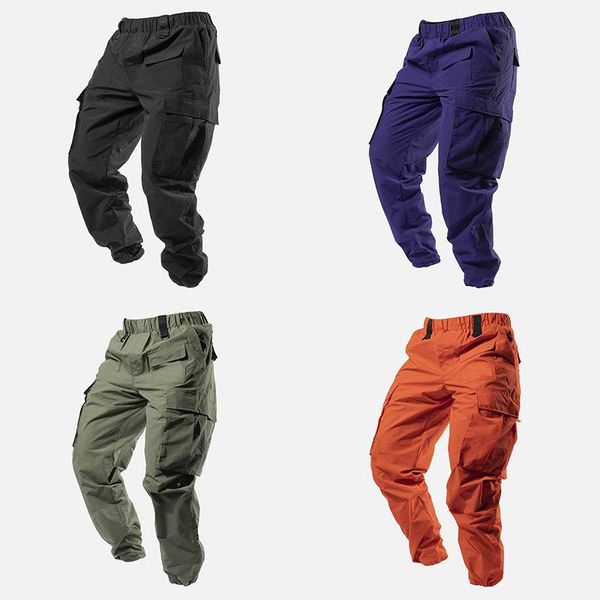 

men's pants cargo multiple pockets tactical trousers street style baggy drawstring sweatpants male drop, Black