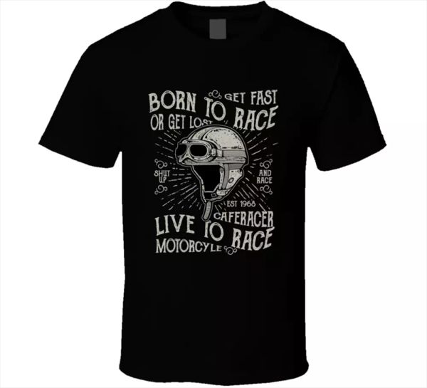 

born to race fast tee 70's motorcycle helmet hat sport men's t-shirts gift new, White;black