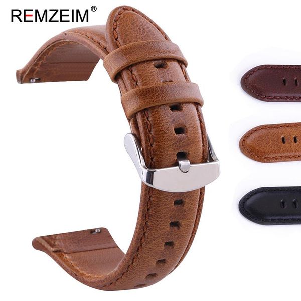

watch bands remzeim 18mm 20mm 22mm 24mm double-sided genuine leather watchband for samsung galaxy 42mm 46mm quick release strap, Black;brown