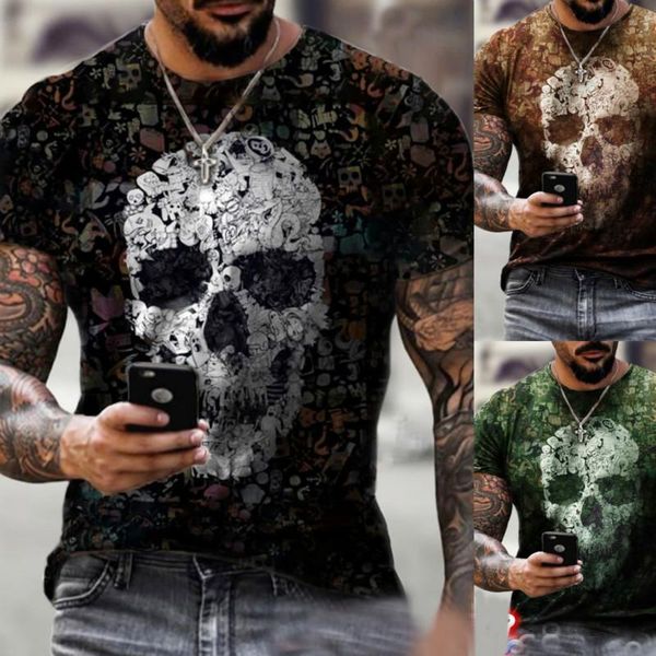 

men's t-shirts camiseta con estampado de calavera en 3d, ropa calle retro manga corta a la moda para hombre, nueva verano, White;black