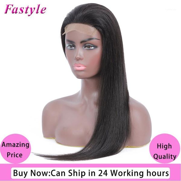 

fastyle straight lace front wigs 4x4 closure for black women brazilian human hair pre plucked can be beached fast delivery1, Black;brown