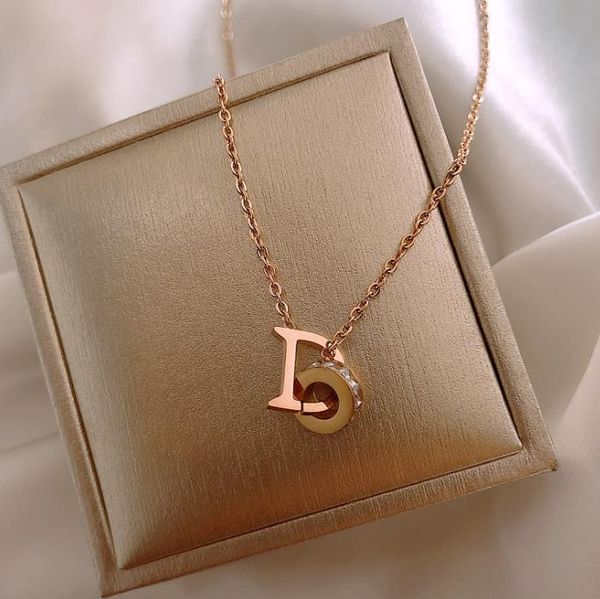 

titanium steel letter pendant necklace women inlaid zircon choker clavicle chains jewelry birthday party valentine's gift, Silver