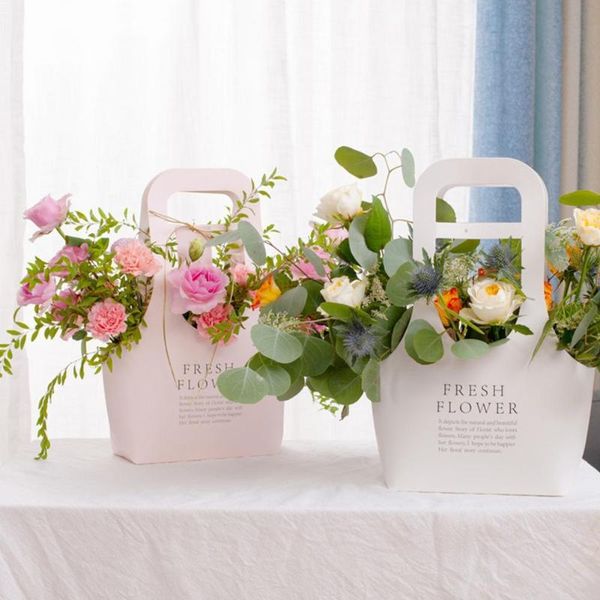 

10pcs creative handle kraft paper flower bags flowers wrapping gift packaging home decoration 22*10*40cm wrap
