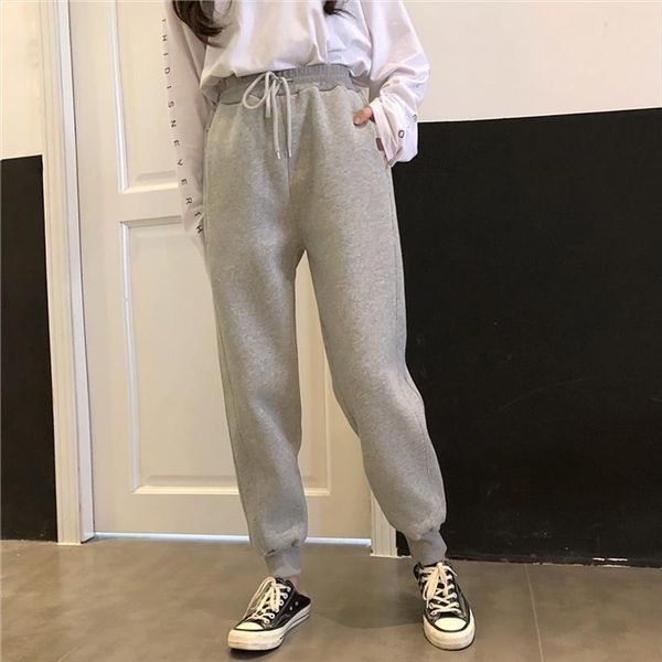 

loose casual thicken velvet sweatpant women capris autumn winter pink black high waist sport, Black;white