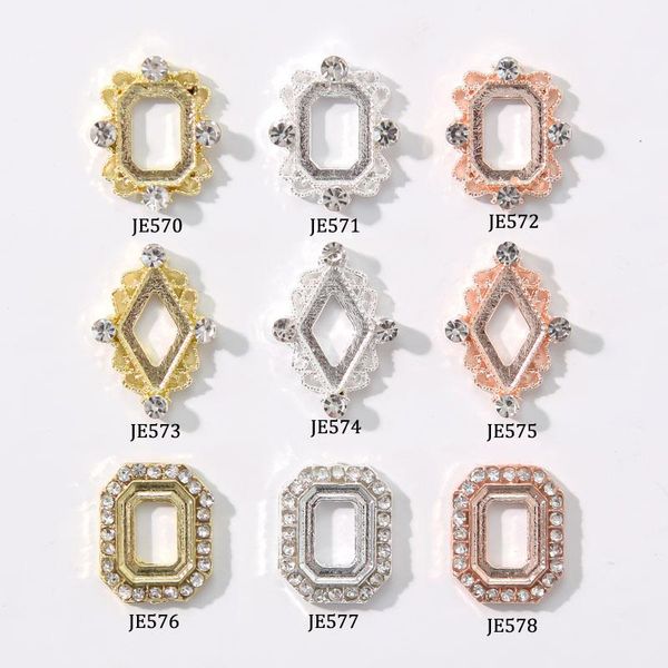 

nail art decorations 10pcs korean charms rhombus hollow frame design 3d gold metallic stones for manicure strass bzy, Silver;gold