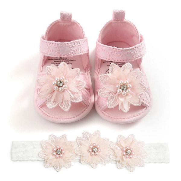 

0-18m sweet toddler baby girl embroidery floral pattern princess sandals shoes lace flower headwear set, Black;red