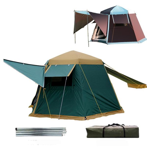 

hexagonal aluminum pole automatic outdoor wild big tent camping 4-6persons awning garden pergola with skirt tents and shelters