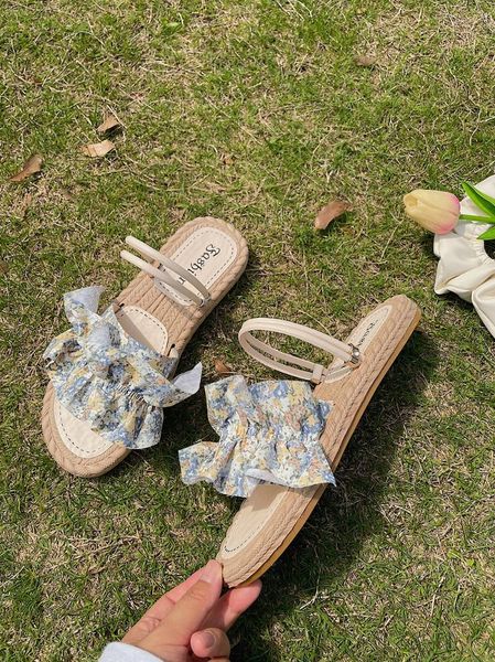 

summer women's slippers rome fashion all-match printed flat sweet and cute light comfortable ., Black