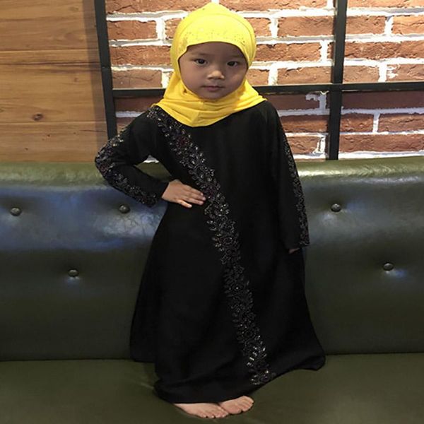 

ethnic clothing muslim islamic dubai robe children's prayer clothes rhinestone casual malaysian arabian saudi girl long skirt dress, Red