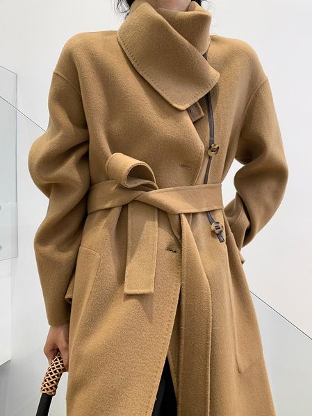 

women's wool & blends article set limit to small sheepskin design double cashmere coat lapels senior edition fur, Black