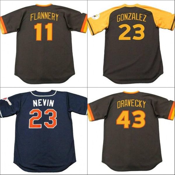 

men 11 tim flannery 23 adrian gonzalez 43 dave dravecky san diego 1996 baseball jersey, Blue;black