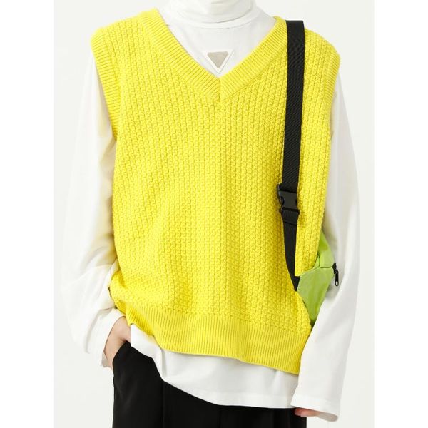 

men's vests 2021 autumn korean fashion v-neck knitted vest sweater men loose pullover sleeveless waistcoat knitwear man, Black;white