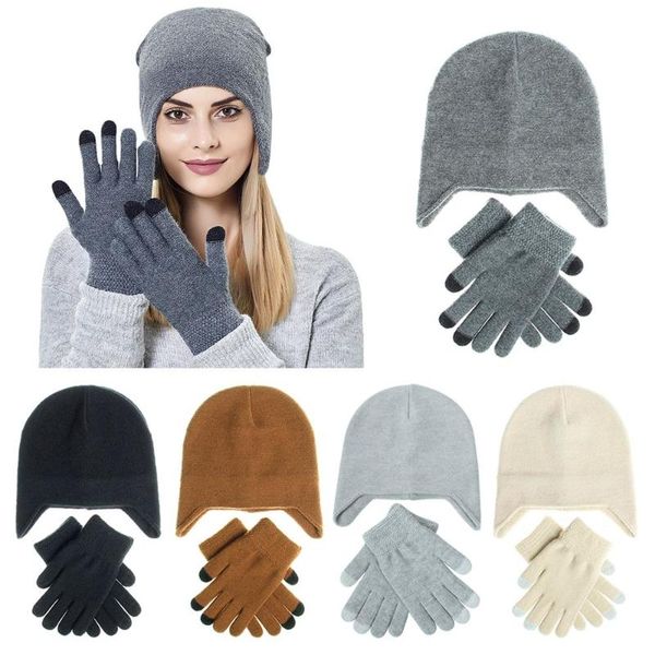 

berets velvet ear protection hat vintage slouchy beanie gloves set for women & men knit hats skull cap warm apparel accessories, Blue;gray