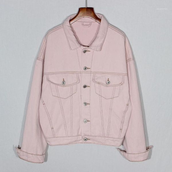 

women's jackets spring women loose bat sleeve oversized denim jacket single-breasted harajuku autumn abrigo mujer pink short casual jea, Black;brown