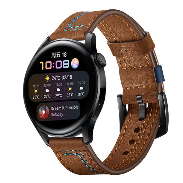 

watch bands 22mm stitching leather strap belt for huawei 3 band watch3 gt2 46mm 2e replaceable bracelet watchbands, Black;brown