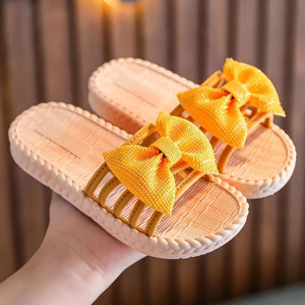 

slippers for children girls shoes 2021 summer home indoor room kids sandals bow toddlers beach 10 years old a036 slipper, Black;grey