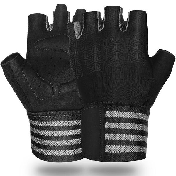 

wrist support fitness gloves half finger press non-slip wearable equipment training protective gear, Black;red