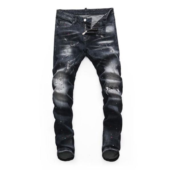 

men's jeans brand european style mens slim elastic men denim trousers zipper patchwork black hole for 8245, Blue