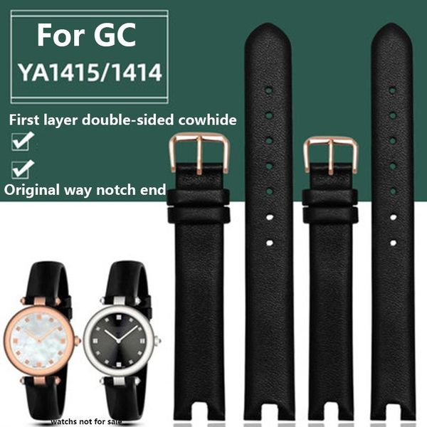 

watch bands notch strap for gc ya141401 141504 cowhide bracelet 141404 accessories 12 14mm leather women, Black;brown