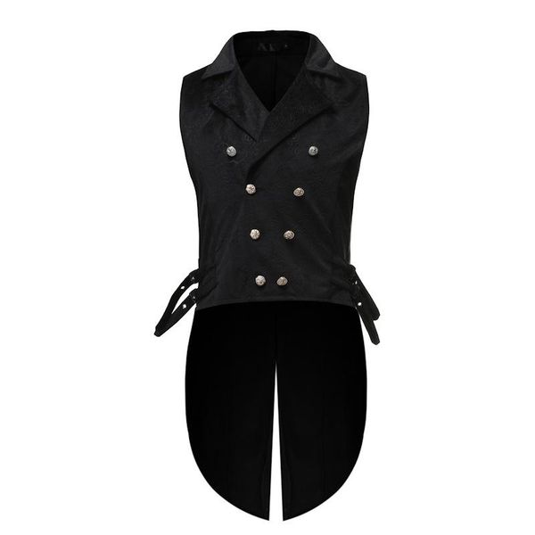 

men's vests mens gothic steampunk double breasted vest jacquard brocade waistcoat men pirate viking renaissance formal tuxedo costume, Black;white