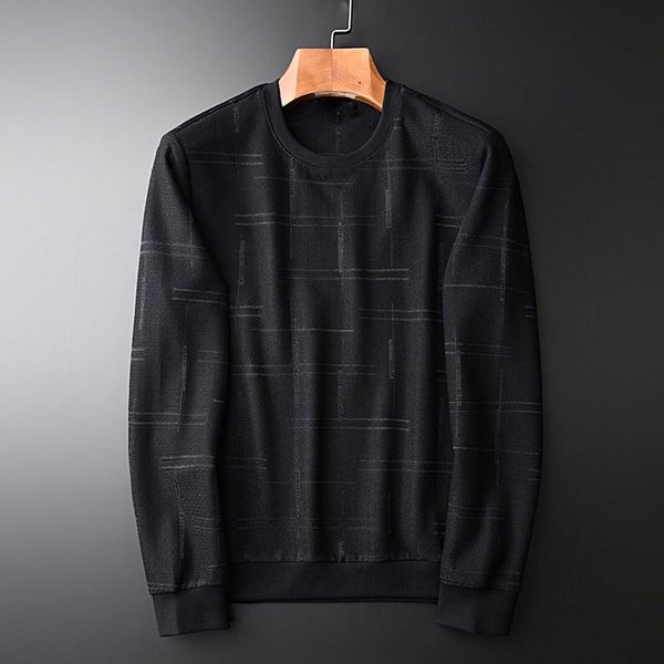 

men's hoodies & sweatshirts spring autumn sweatshirt male luxury jacquard black casual plaid mens fashion slim round collar men