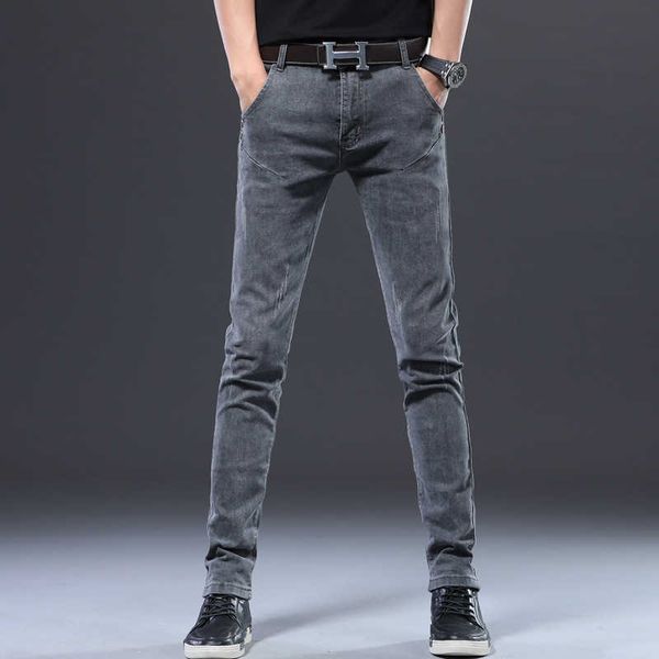 

2020 new men's elastic jeans fashion slim skinny jeans casual pants trousers jean male grey 28-36 distressed jeans x0621, Blue