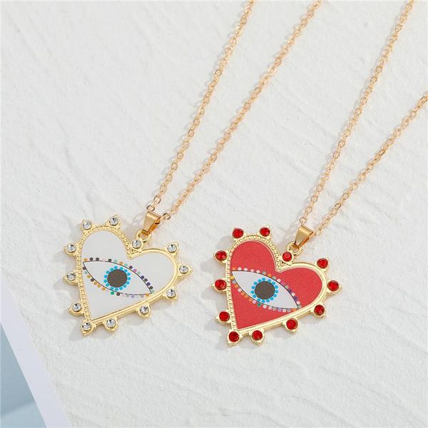 

zircon heart evil eye pendant necklace for women bohemian fashion punk red love choker clavicle chain turkey jewelry necklaces, Silver