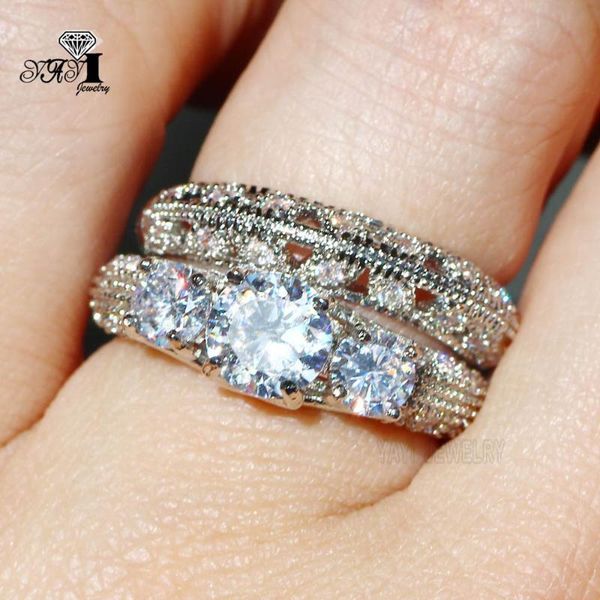 

wedding rings yayi jewelry fashion princess cut 4.7 ct white zircon silver color engagement set heart party gifts, Slivery;golden