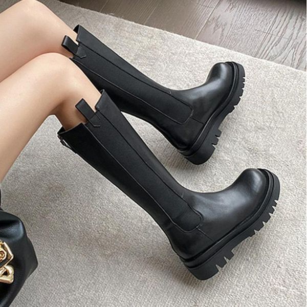 

boots 2021 women's knee high real leather wedges platform heighten winter shoes woman fashion autumn long boot, Black