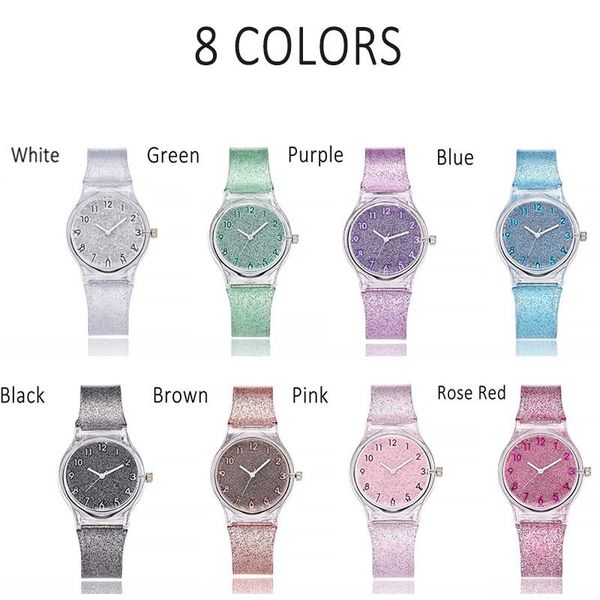 

wristwatches women shiny quartz watch silicone strap glitter round dial girl casual wristwatch und sale, Slivery;brown