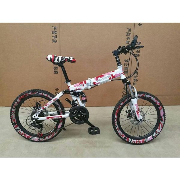 

20-inch folding children's mountain bike camouflage 21-speed absorption bicycle white, joining together