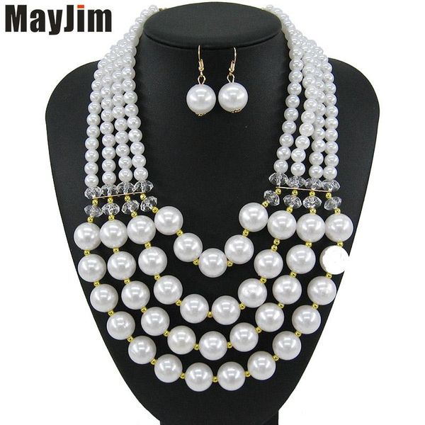 

earrings & necklace mayjim 2021 fashion bridal multilayer big beads jewelry sets gold chain earring women wedding white, Silver