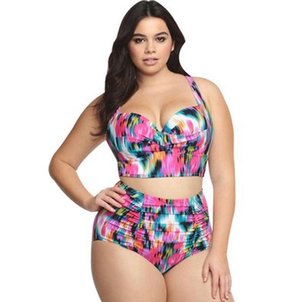 

women's swimwear 2021 european and american style plus fat woman bikini swimsuit ladies split high waist large size multicolor, White;black