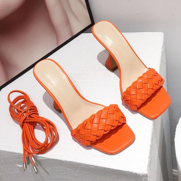 

2021 new women pumps weave square toe ladies slipper sandals fashion cross straps thin high heels female shoes dress woman shoes, Black