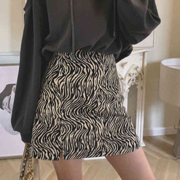 

lucyever spring zebra pattern women's skirts vintage elegant midi skirt woman high waist slim a-line slit skirt female 210521, Black