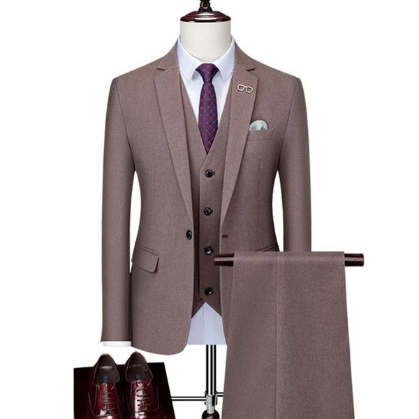 

men's suits & blazers 2021 fashion casual boutique solid color 3 pcs coat pants vest set / business wedding groom woolen, White;black