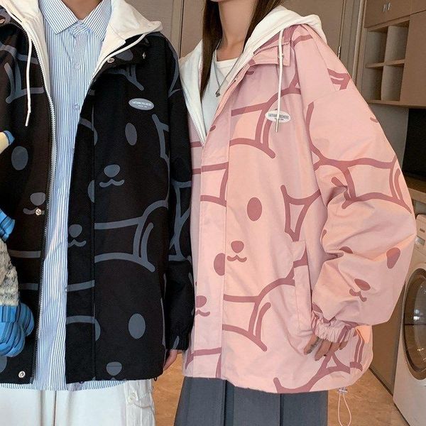 

men's jackets 2021 fall arrivals loose jacket korean printed casual hooded cotton blue versatile large recommend, Black;brown