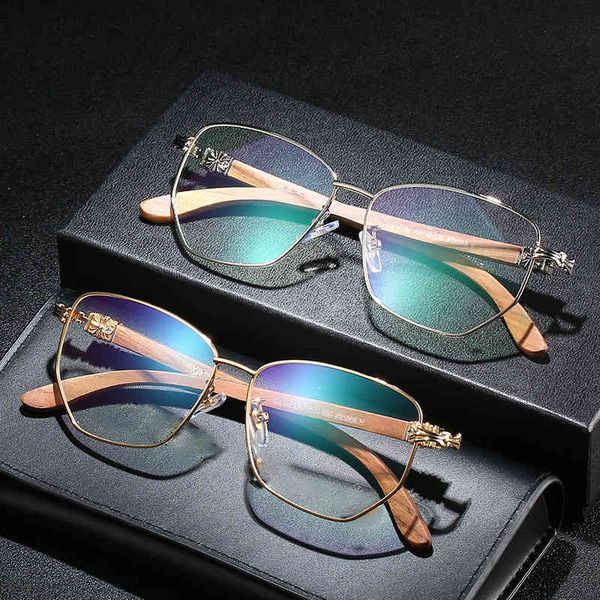 

design new crosin glasses men's and women's wood leg blue proof flat lens fashion polygon frame can be equipped with myopia, White;black