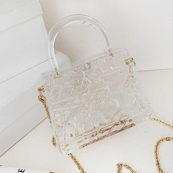 

women 2021 new ice crackle dinner transparent acrylic handbag fashion chain one shoulder messenger bag