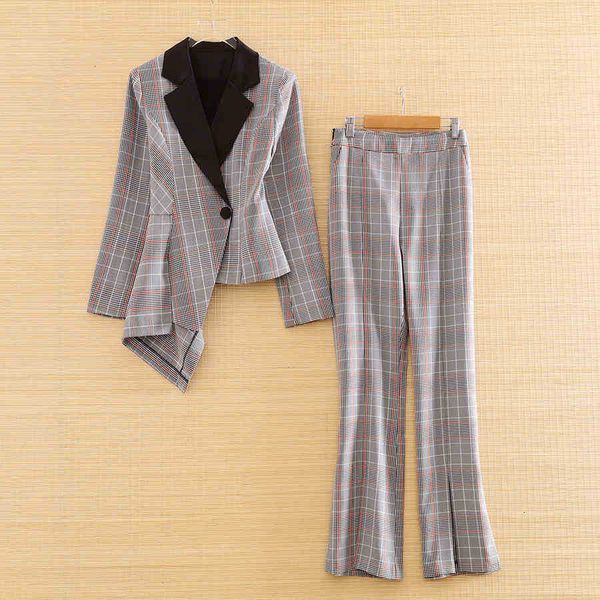 

women's two piece pants pants high-end women 2 pieces fashion slim asymmetry stripe coat suit+ long trousers elegant lady casual suit s, White