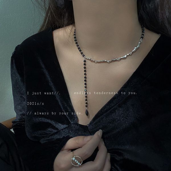 

fashion dark crystal women's indifference wind splicing clavicle neck chain simple minority temperament necklace, Silver