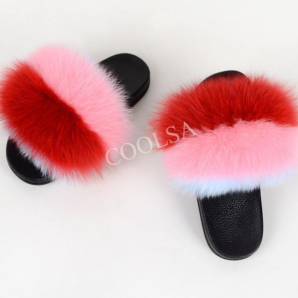 

slippers women cute fur mixed colors furry fluffy slides ladies travel plush beach flip flops indoor flat shoes, Black