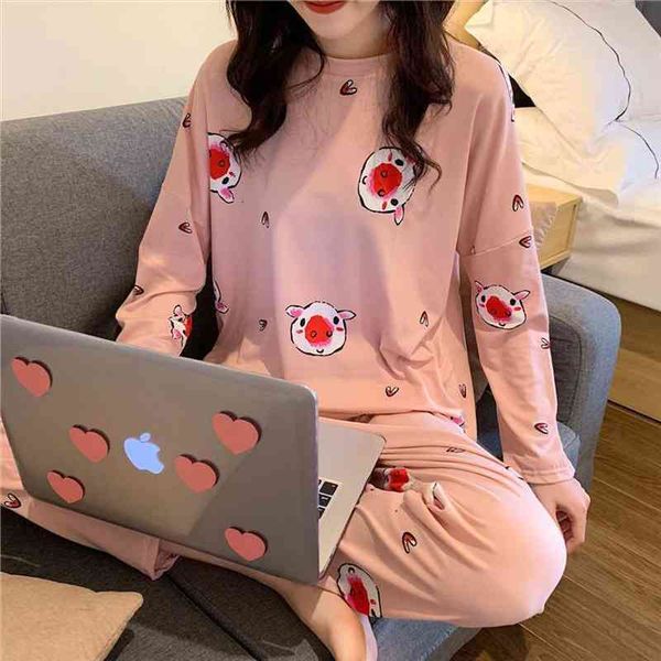 

pajamas set femme long women sleepwear sleeves pyjamas suit autumn cute animal womans thin home wear pjs, Black;red