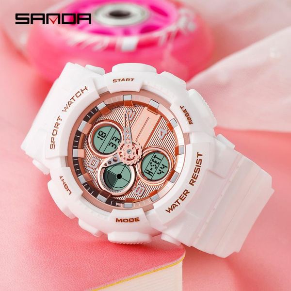 

wristwatches sanda luxury ladies sports digital watch multi-function waterproof clock leisure relogio feminino 6027, Slivery;brown