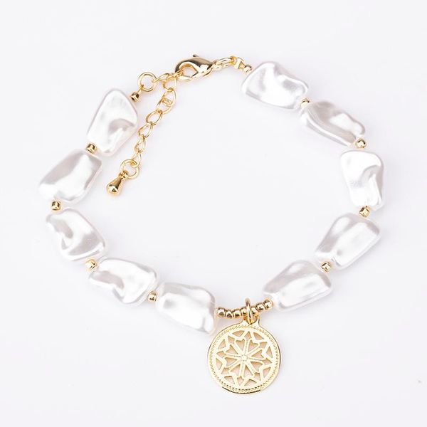 

link, chain plastic shell pearl beads bracelets for woman 18k gold plated jewelry 2021 designer charms in bulk, Black