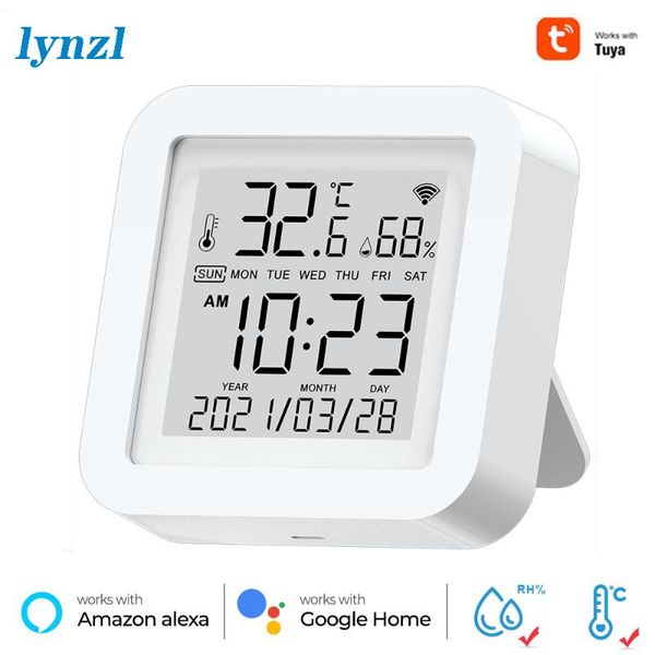 

smart home control indoor hygrometer thermometer electronic lcd display wifi temperature and humidity sensor tuya support alexa google