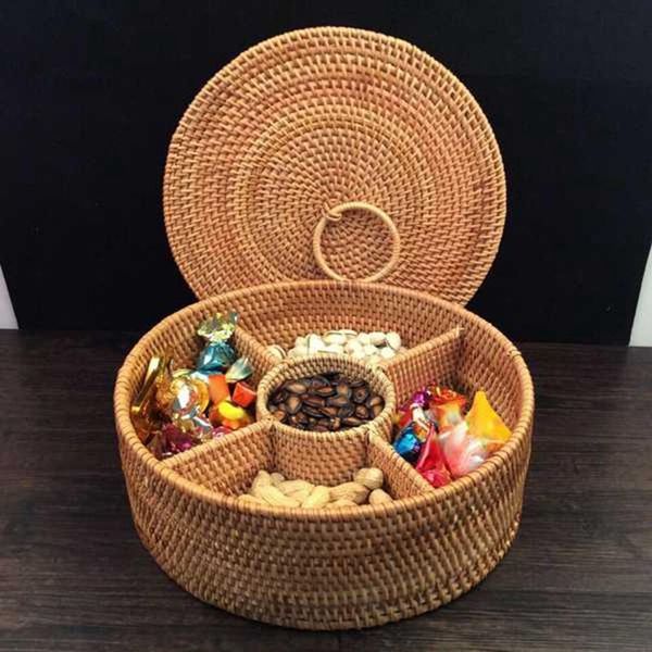 

hand-woven basket primary colours simple retro rattan storage boxes with lids jewelry tea set baskets