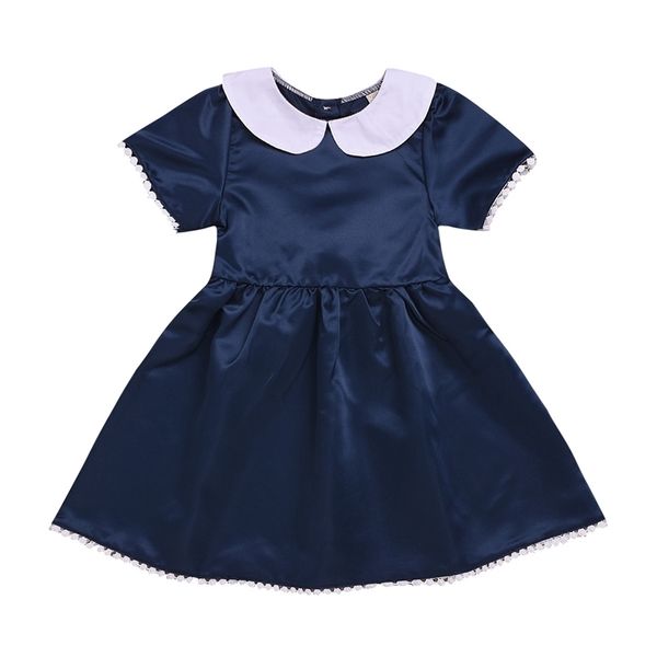 

girls' navy blue bow white baby collar lace dress princess dress, Red;yellow