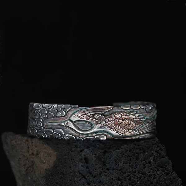 

bangle vintage style silver color open for men punk jewelry biker boy gift, Black